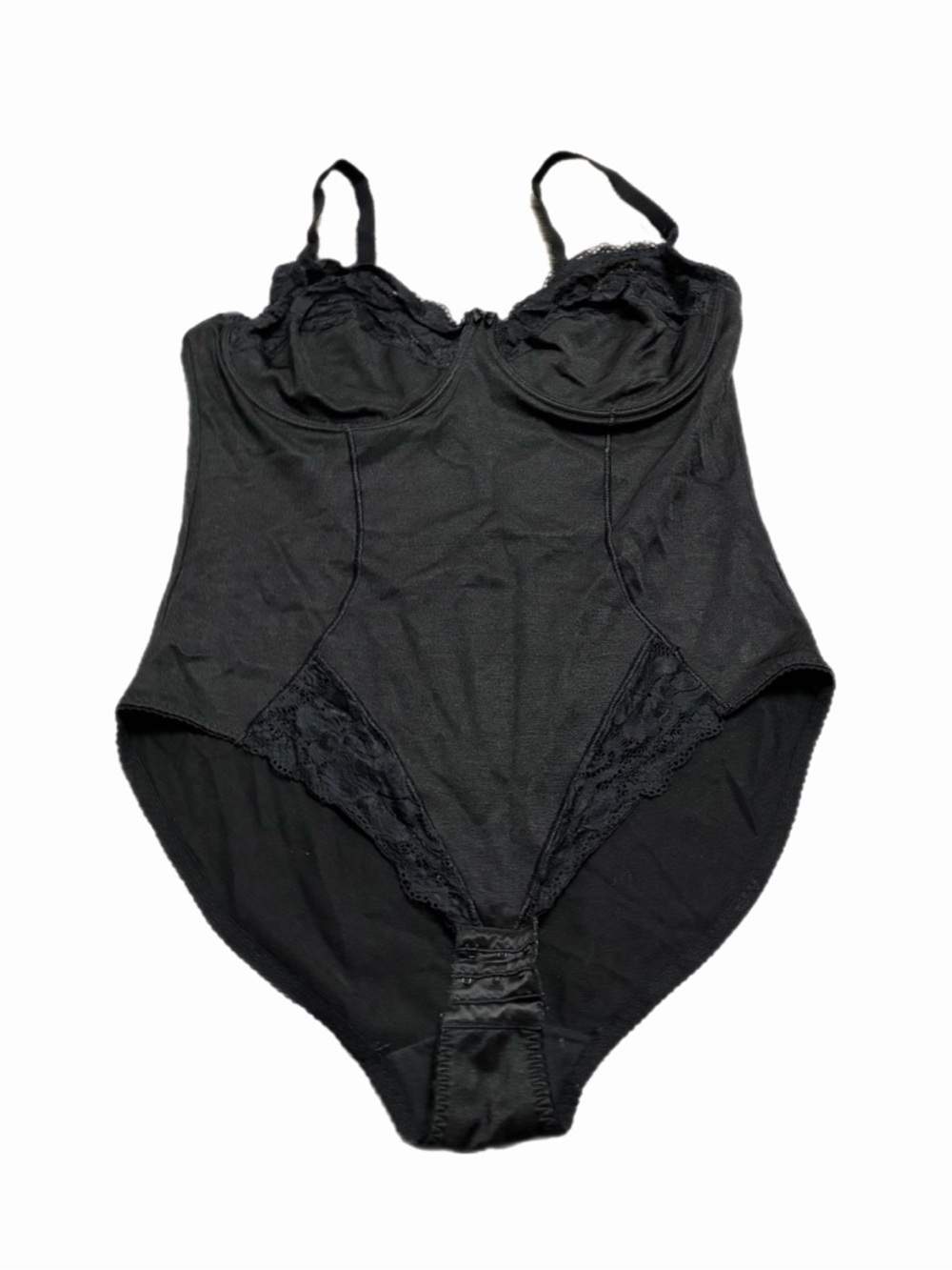 70s Italian Vintage Lace Trim Shaper Bodysuit (Black) Size 100C (L/XL)